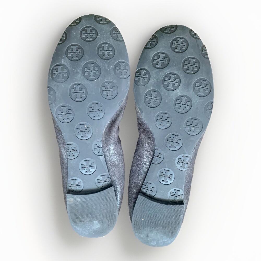 TORY BURCH Leather Snakeskin Ballet Flat Slip-On Shoe Grey Gunmetal Logo WMNS 9 - Picture 4 of 14